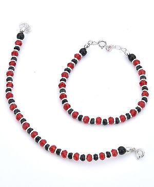 Black Silver Exclusive Plain Nazariya With Red & Black & Silver Beads Crystal Bracelet For Baby Boys & Baby Girls- Black Red