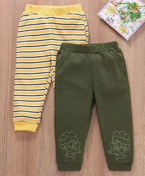 Babyoye Eco conscious 100% Cotton With Eco Jiva Finish Leggings Striped Pack of 2 - Yellow And Green