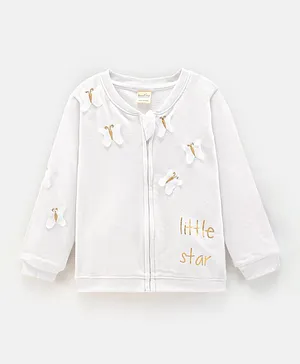 Bonfino Full Sleeves Sweatshirt With Butterfly Embroidery - White