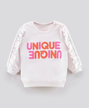 Bonfino Cotton Full Sleeves Sweatshirt With Puffed Print- White