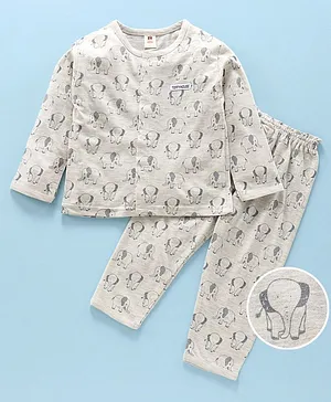 ToffyHouse Full Sleeves T-Shirt & Pyjama Set Elephant Print - Grey