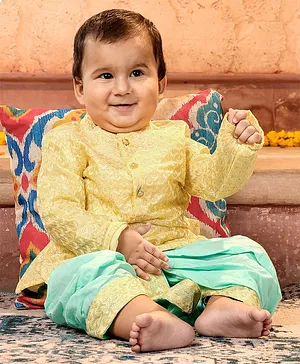Babyoye Cotton Full Sleeves Kurta & Dhoti Set Ethnic Print - Yellow Blue