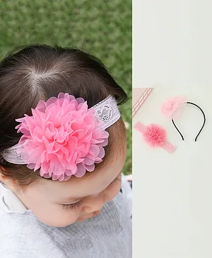 Bonfino Free Size Floral Design Headband & Hair Band Set Pack of 2 - Pink