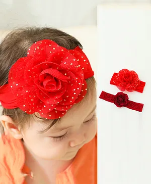 Bonfino Free Size Floral Design Headbands Pack of 2 - Red Maroon