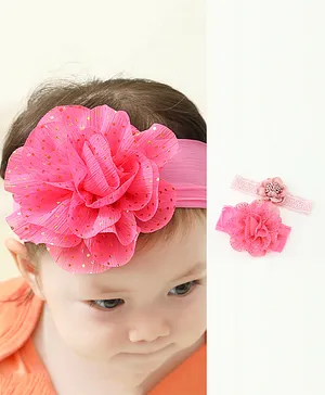 Bonfino Free Size Floral Design Headbands Pack of 2 - Pink Peach