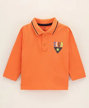 Cucumber Full Sleeves Polo T-Shirt Text Print - Orange