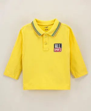 Cucumber Full Sleeves Polo T-Shirt Text Print - Yellow