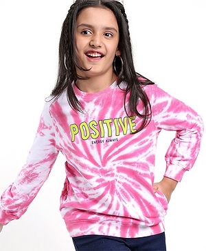 Pine Kids Full Sleeves Cotton Sweatshirt With Tie Dye Print- Pink