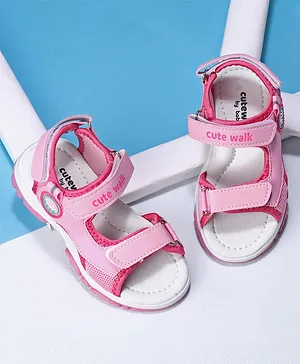 Cute Walk by Babyhug Velcro Sandals Logo Print - Pink