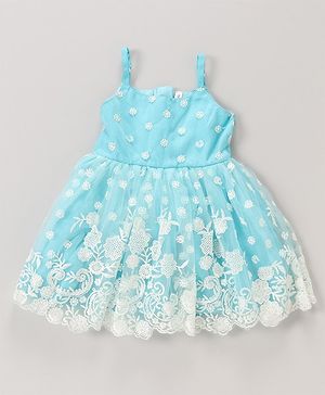 Babyhug Sleeveless Embroidered Party Frock - Blue