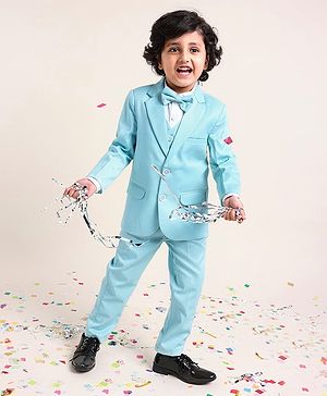 Babyhug Full Sleeves 3 Piece Solid Party Suit - Light Aqua