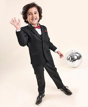 Babyhug Full Sleeves Solid Color Party Suit with Bow - Black