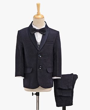 Babyhug Full Sleeves Solid Party Suit with Bow Tie - Navy