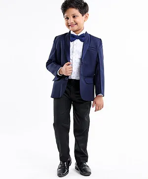 Babyhug Full Sleeves 3 Piece Solid Party Suit - Navy