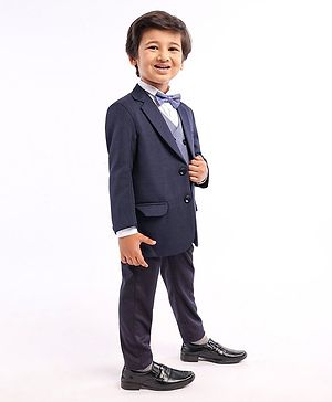 Babyhug Full Sleeves 4 Piece Party Suit With Bow - Blue