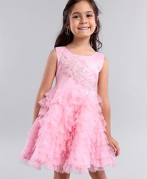 Babyhug Sleeveless Party Wear Layered Frock Sequin Detailing - Light Pink