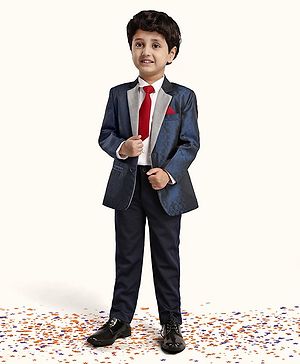Babyhug Full Sleeves Solid Party Wear Suit - Navy