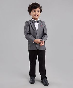 Babyhug Woven Full Sleeves Solid Party Suit - Grey