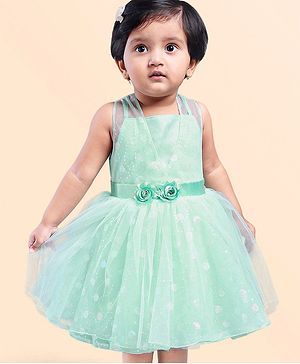 Babyhug Sleeveless Foil Printed Party Frock - Mint Green