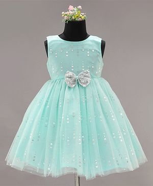 Babyhug Sleeveless Party Wear Frock with Corsage -Light Blue