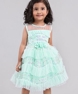 Babyhug Mesh Sleeveless Sequin Frock - Mint