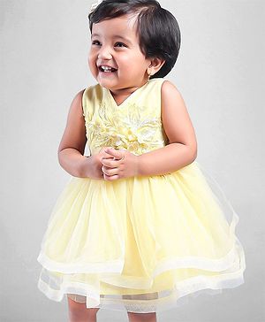 Babyhug Party Wear Sleeveless Frock Floral Appliques - Light Yellow