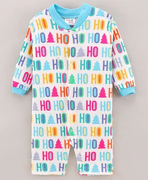 Kidi Wav Full Sleeves All Over Ho Text With  Christmas Tree Printed Romper - White