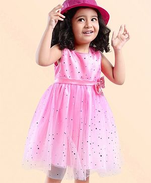 Babyhug Sleeveless Embellished Party Wear Frock - Pink