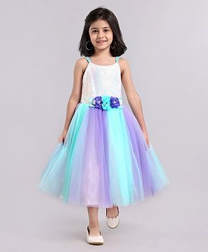 Babyhug Sleeveless Sequinned Party Wear Gown With Flower Applique - Purple