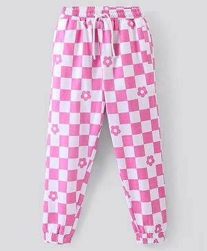 Pine Kids Cotton Full Length Lounge Pants Cubical Print- Pink