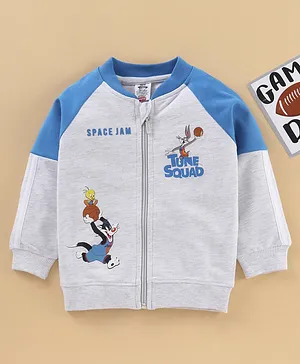 Babyhug Raglan Full Sleeves Front Open SPACE JAM Sweat Jacket with Looney Tunes Print - Grey