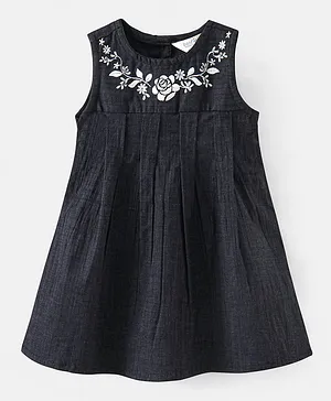 Bonfino Woven Sleeveless Frock With Embroidery Detailing - Navy Blue