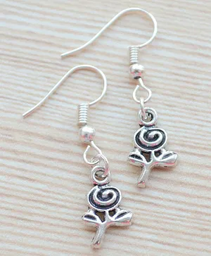 Pretty Ponytails Pair Of Contemporary Rose Flower Small Drop Earrings - Silver