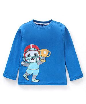Babyhug Cotton Jersey Full Sleeves T-Shirt Puppy Print - Blue