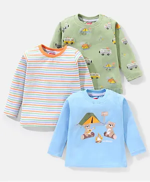 Babyhug Full Sleeves T-Shirt Panda Print Pack of 3 - Green & Blue