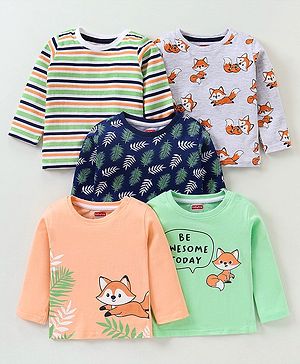 Babyhug Cotton Full Sleeves T-Shirt Fox Print Pack of 5 - Blue & Orange