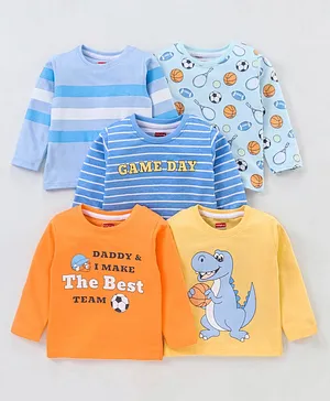 Babyhug Cotton Full Sleeves T-Shirts Dino Print Pack of 5 - Multicolor