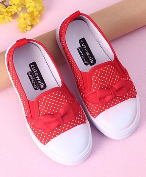Cute Walk by Babyhug Slip On Casual Shoes Polka Dot Print with Bow - Red