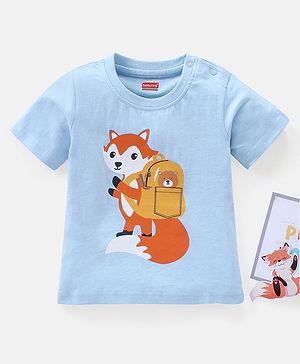 Babyhug Cotton Half Sleeves T-Shirts Wolf Print - Blue