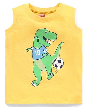 Babyhug Sleeveless Cotton T-Shirt Dino Print - Yellow