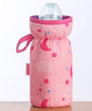 Babyhug Bottle Cover with Moon Print Medium Pink - Fits Upto 120 ml to 260 ml Bottle