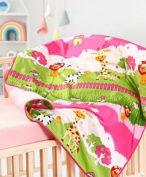 Babyhug Cotton Quilt Jungle Print - Pink