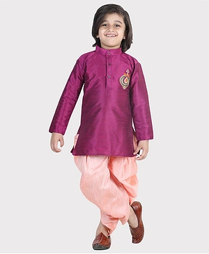 BownBee Full Sleeves Placement Hand Embroidered Kurta With Dhoti - Purple