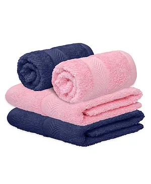 Haus & Kinder Cotton Terry Towel Pack of 4- Pink & Navy Blue