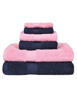 Haus & Kinder Cotton Terry Towel Pack of 6 - Pink & Navy