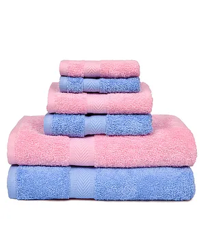 Haus & Kinder Cotton Terry Towel Pack of 6  - Pink & Sky Blue