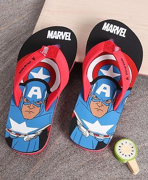 Pine Kids Flip Flops Captain America Print - Black Red