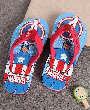 Pine Kids Slip On Flip Flops Captain America Print - Sky Blue Red