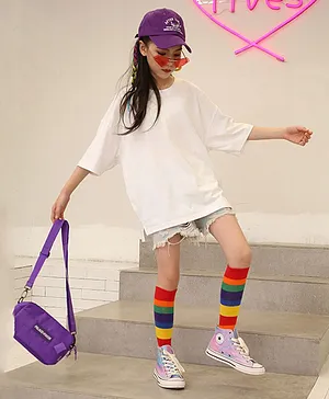 Flaunt Chic Knee Length Striped Rainbow Socks - Multi Colour