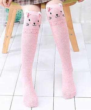 Flaunt Chic High Knee Self Designed Socks - Pink